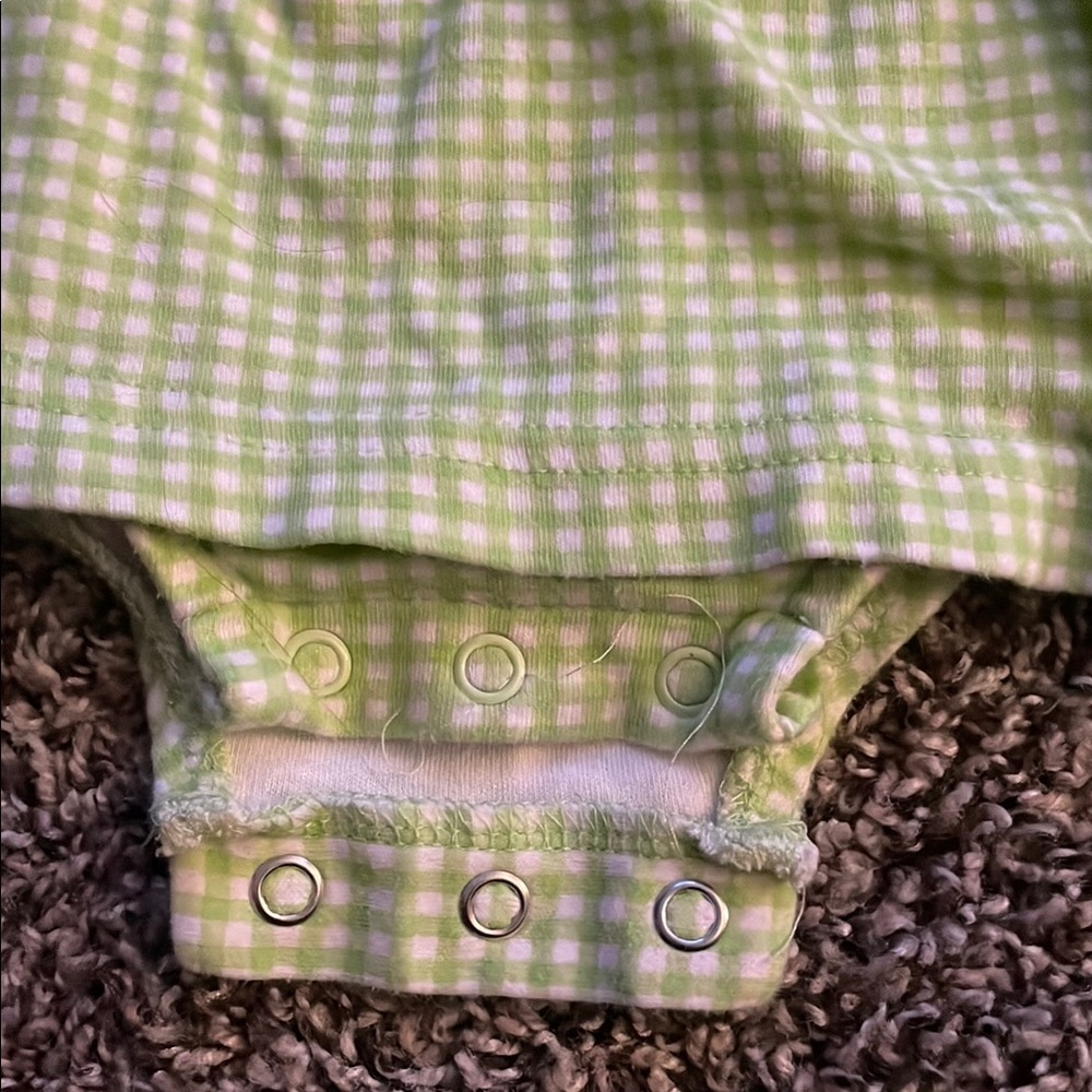 Child of Mine Green Gingham Baby Dress with Flower - Picture 2 of 10